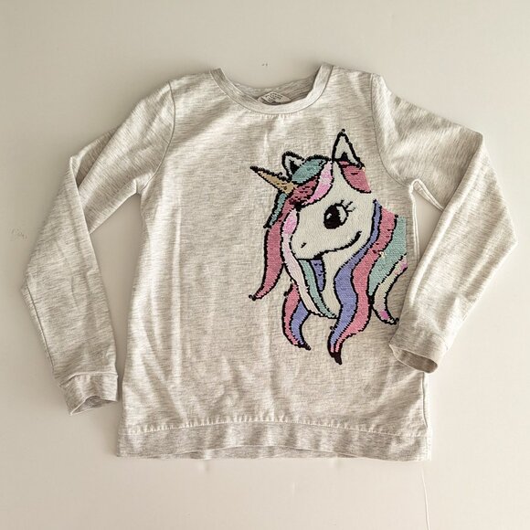 H&M Unicorn Flip Sequin Sweatshirt Girls Size 8-10y GUC - Picture 1 of 9